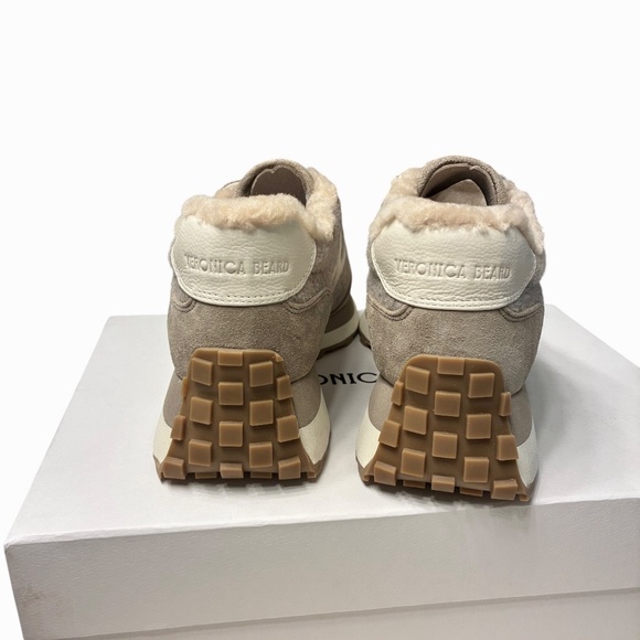 NWT Veronica Beard Valentina3 Shearling Lined Sneakers Cobblestone Suede Size 9 - Picture 4 of 9